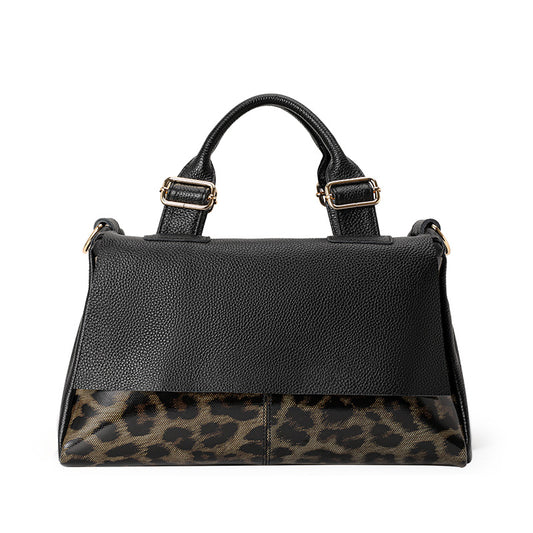 Genuine Cowhide Women's Shoulder Bag, Pebble Leopard Grain Flap Pillow Handbag, Adjustable Strap, Multi-Layer Inner Pockets