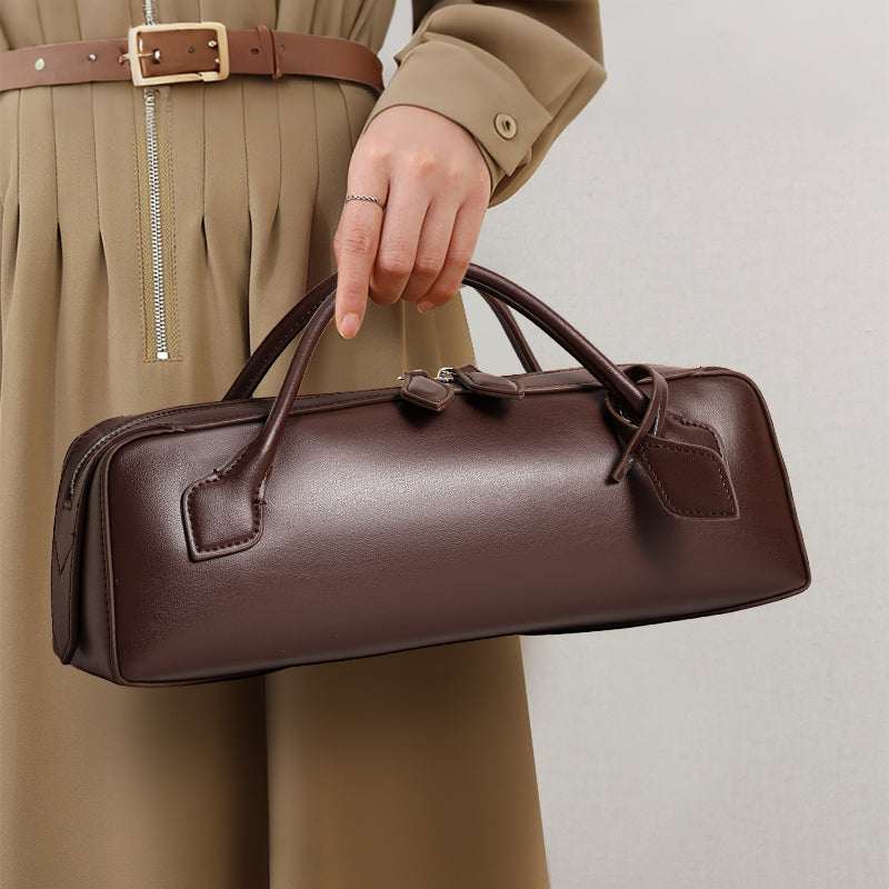 Genuine Cowhide,Smooth Plain Grain,Long Rectangular Bag,Women Hand Underarm Bag,Vintage Convertible Crossbody Bag,Hand Carry,Cross Shoulder Carry,Daily Commute,Short Travel