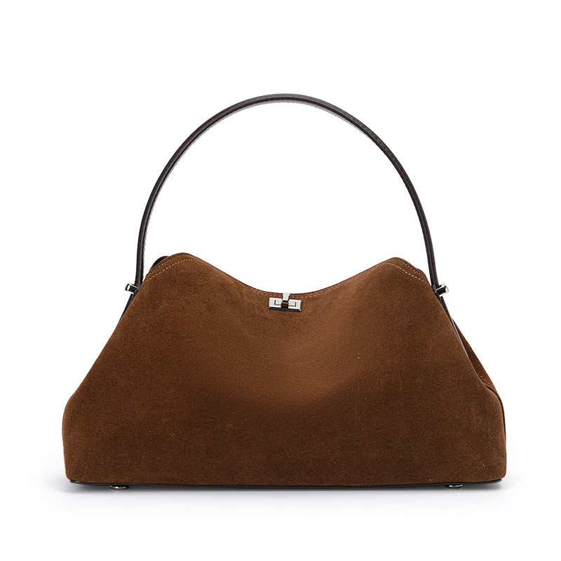 Genuine Cowhide Womens Bag,Suede Flap Hobo Underarm Handbag,Multi Pocket Vintage Daily Shoulder Purse
