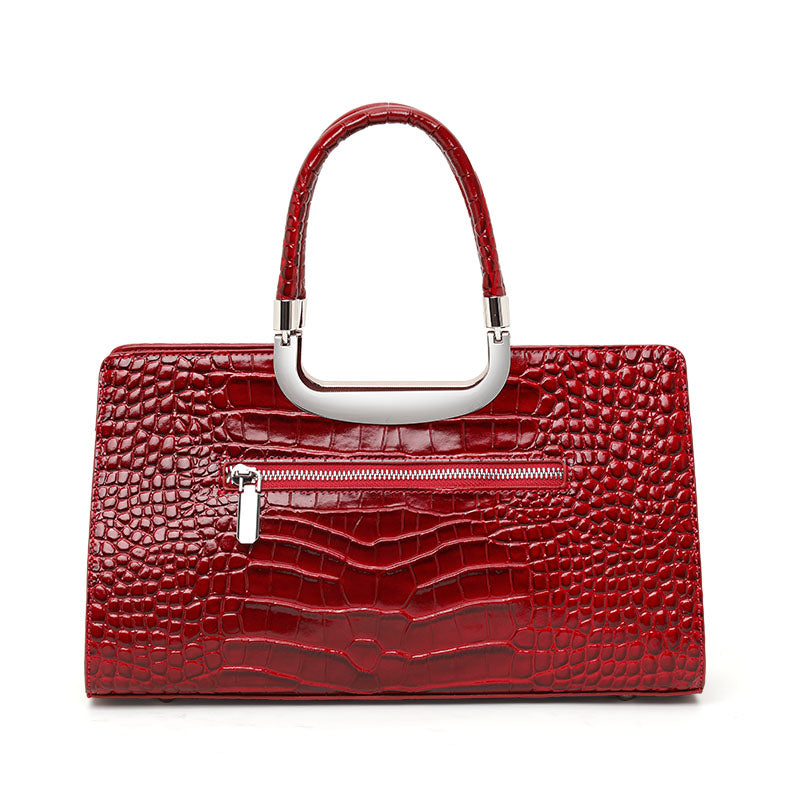 Genuine Cowhide,Glossy Crocodile Grain,Rectangle Tote Bag,Women Convertible Work Bag,Hand Cross Carry,Office Business Trip