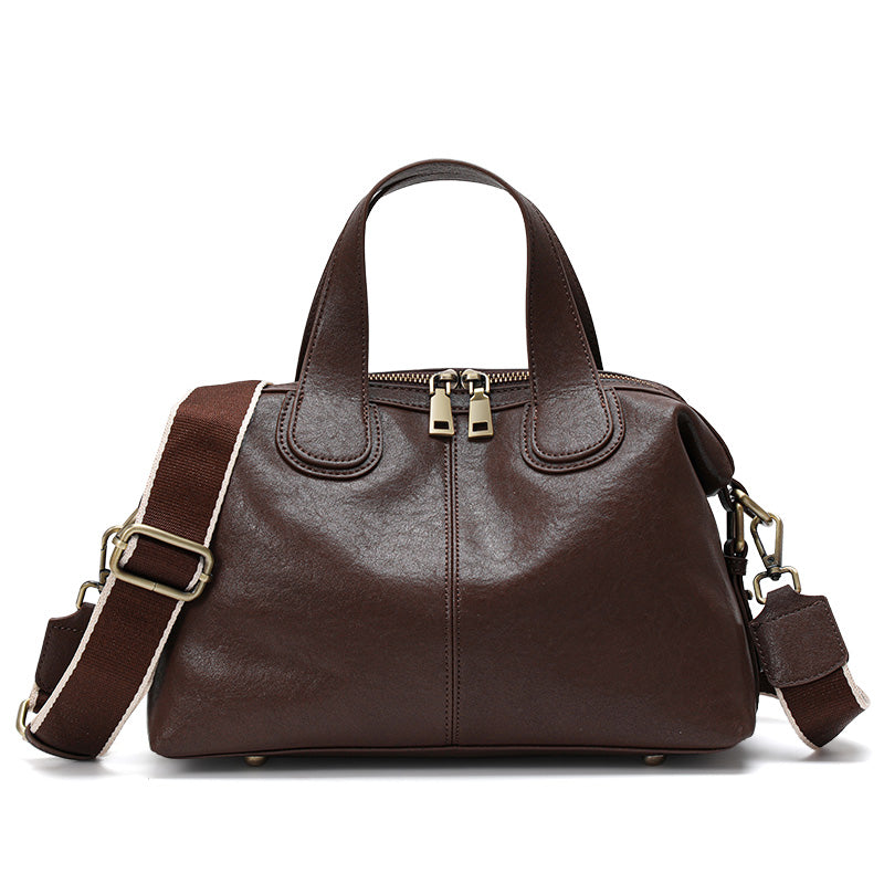 Genuine Cowhide Womens Bag,Dual Removable Straps Pillow Duffle Handbag,Multi Pocket Vintage Daily Travel Crossbody Purse