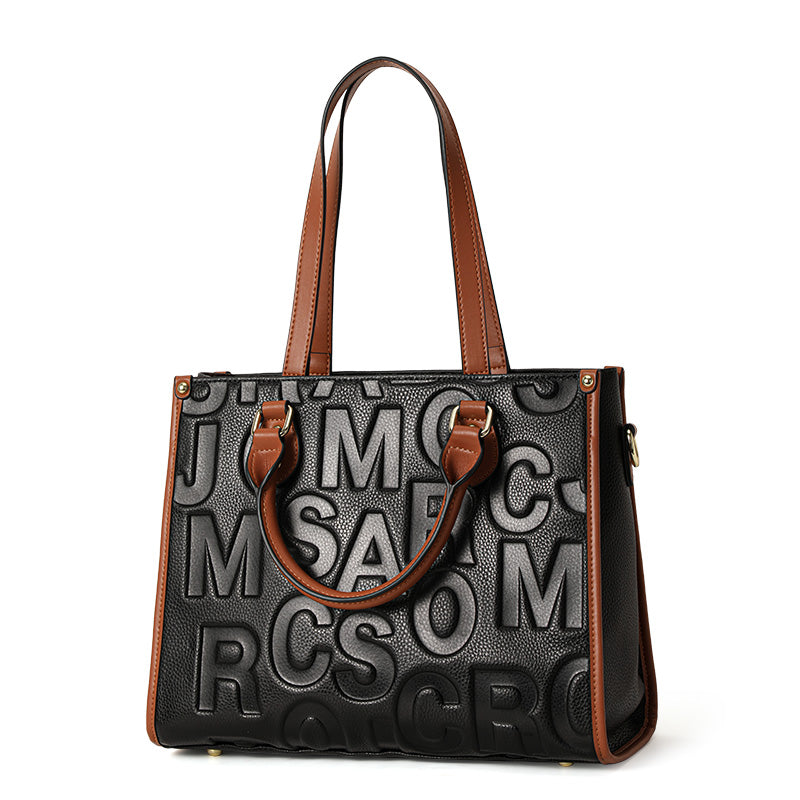 Genuine Cowhide,Embossed Pebble Grain,Color Block Square Tote,Dual Use Women Handbag,Hand Shoulder Carry,Office Travel
