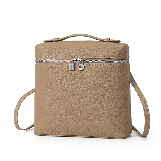 Genuine Cowhide Women's Backpack, Pebbled Grain Square Box Handbag, Detachable Adjustable Shoulder Straps, Multiple Inner Storage Pockets
