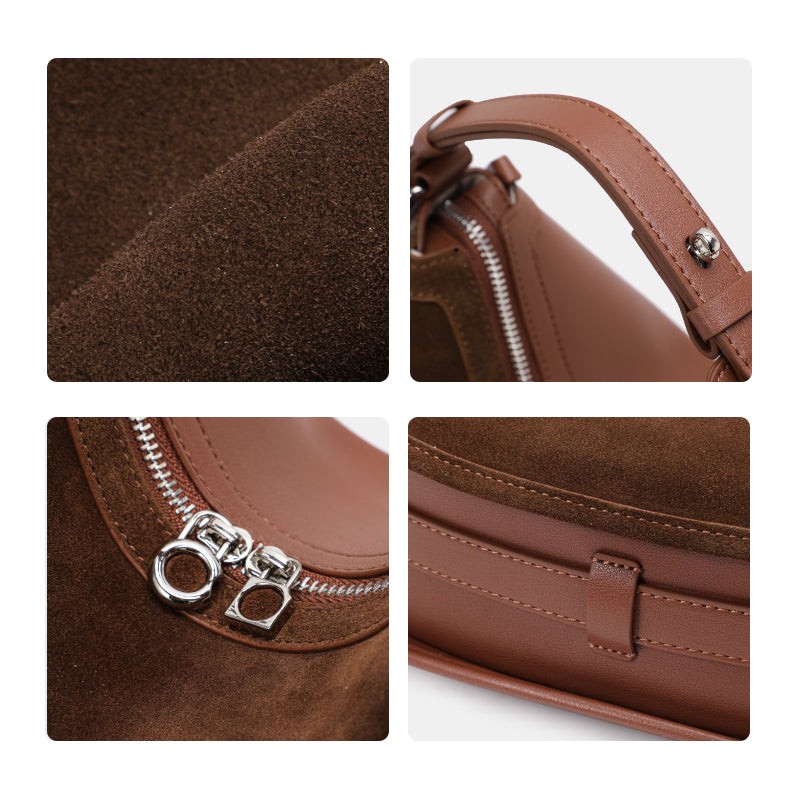 Genuine Suede Cowhide Womens Hobo Bag,Crescent Underarm Purse,Adjustable Strap Vintage Daily Handheld Shoulder Bag