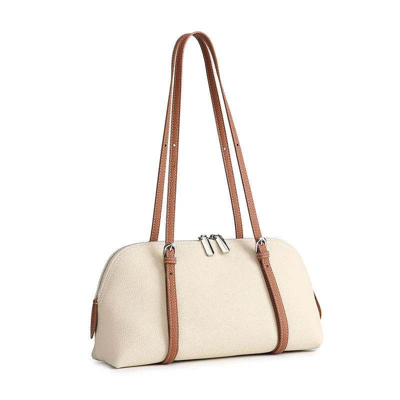 Aidrani Cowhide Retro Underarm Purse, Color Block Splicing, Adjustable Long Strap, Multi Inner Pockets, Fashion Ladies Daily