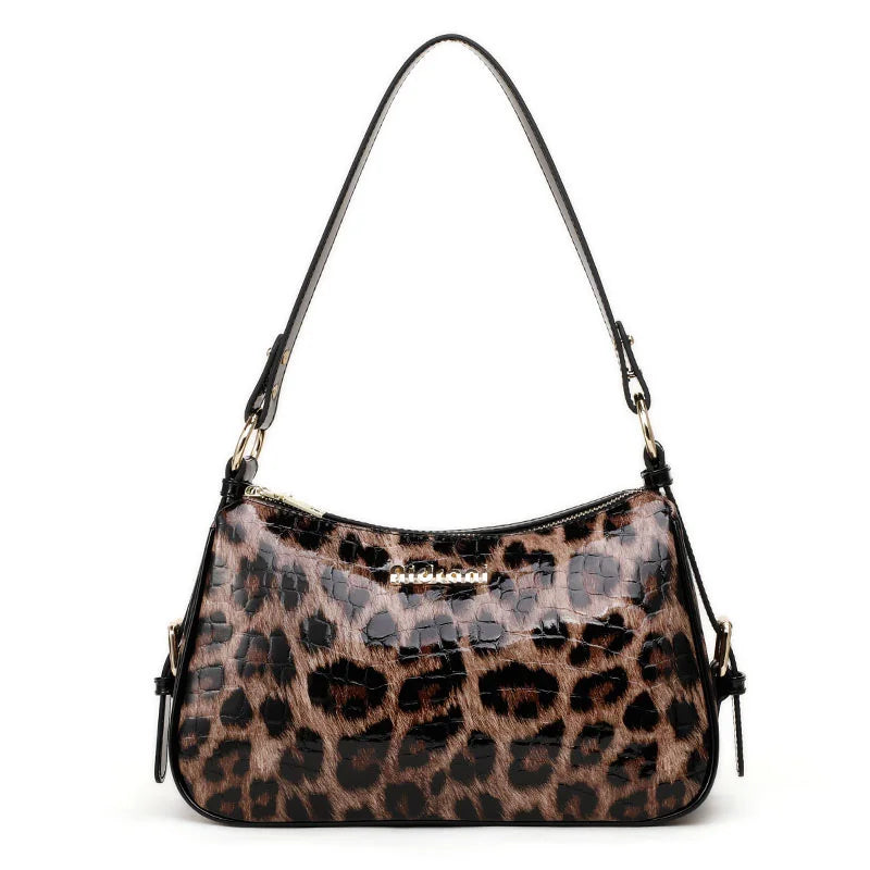 Aidrani Leopard & Croc Embossed Cowhide Women Shoulder Bag, Multi-Pocket Hobo Bag, Adjustable Strap