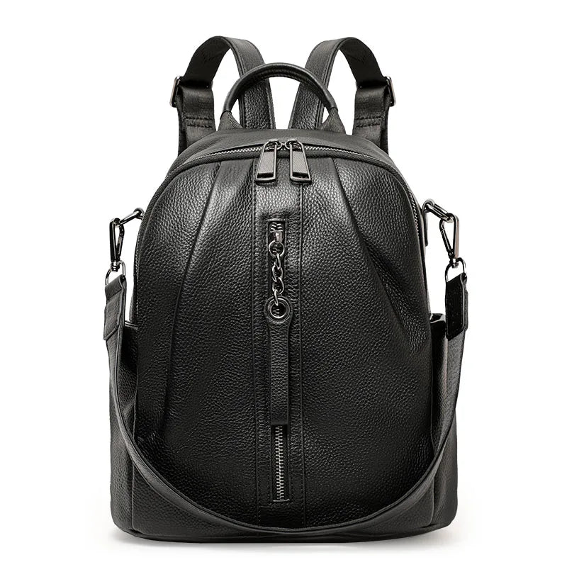 Genuine Cowhide Anti Theft Backpack Detachable Shoulder Strap Multi Pocket Ladies Leather Rucksack Daily Travel Shopping Work