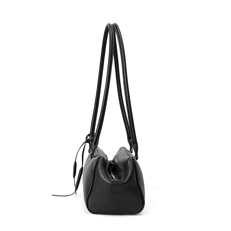 Genuine Cowhide Pebbled Leather Womens Underarm Handbag,Long Cylinder Multi Pocket Minimalist Daily Commute Street Fashion Shoulder Purse
