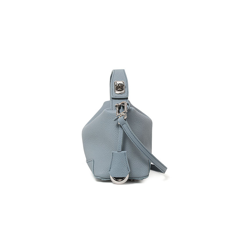 Genuine Cowhide Pebbled Mini Hobo Handbag,Detachable Adjustable Crossbody Strap Multi Compartment Womens Two Way Carry Shoulder Purse