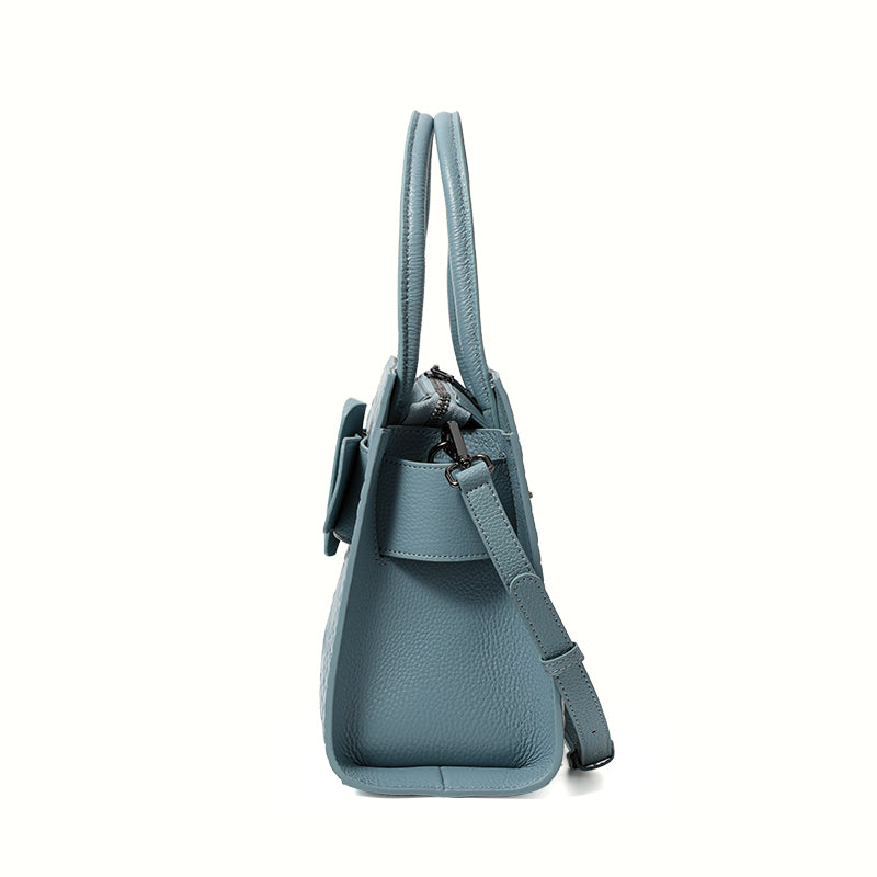 Genuine Cowhide Crocodile Embossed Womens Structured Tote Handbag,Two Color Multi Compartment Detachable Strap Shoulder Bag