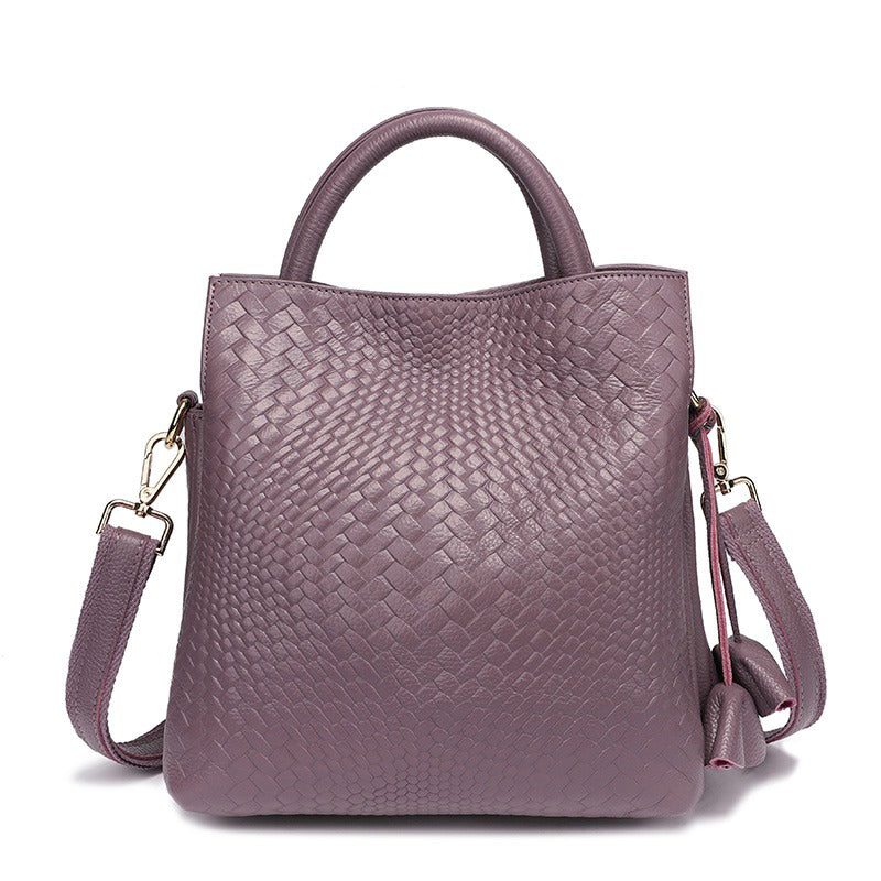 Genuine Cowhide Womens Woven Tote Handbag,Multi Color Vertical Shoulder Purse,Detachable Crossbody Strap Large Capacity Daily Bag
