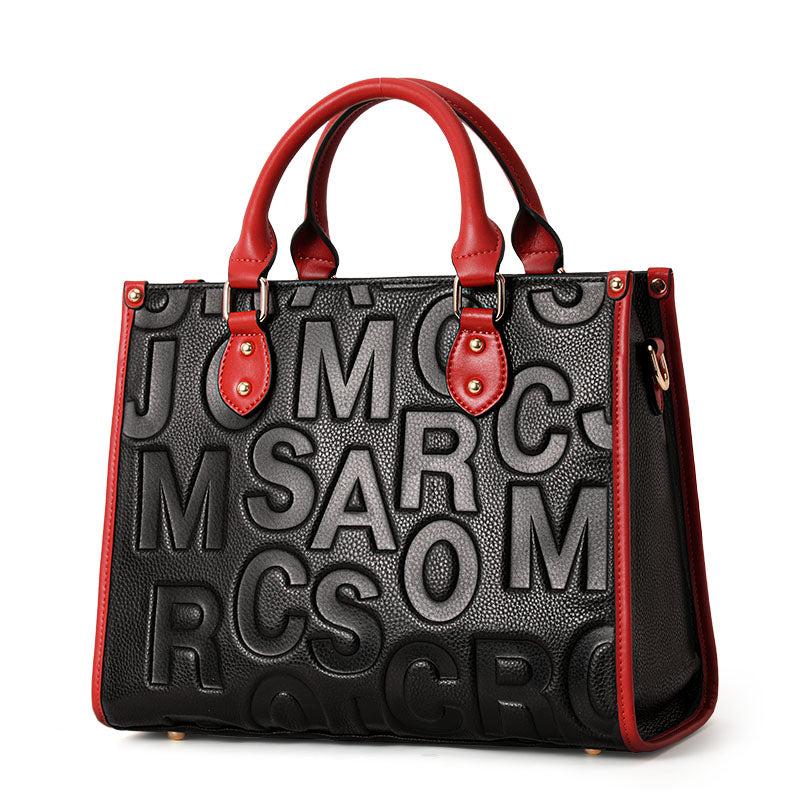 Genuine Cowhide,Embossed Pebble Grain,Color Block Square Tote,Dual Use Women Handbag,Hand Shoulder Carry,Office Travel