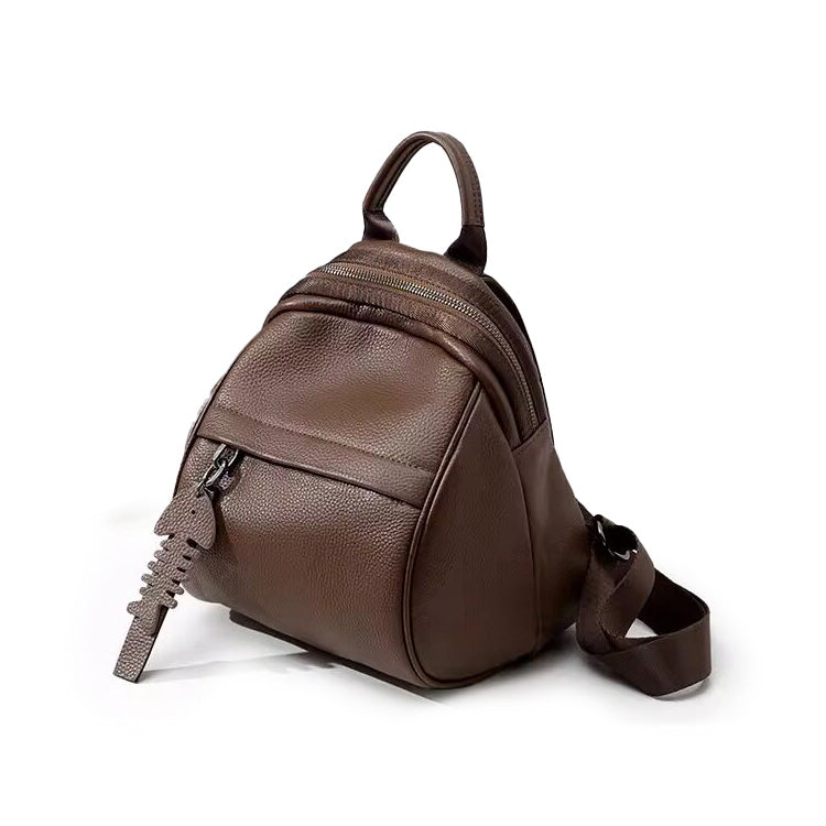 Genuine Cowhide,Pebble Grain,Mini Round Backpack,Women Anti Theft Multi Function Bag,Dual Shoulder Carry,Cross Carry,Daily Shopping,Short Trip