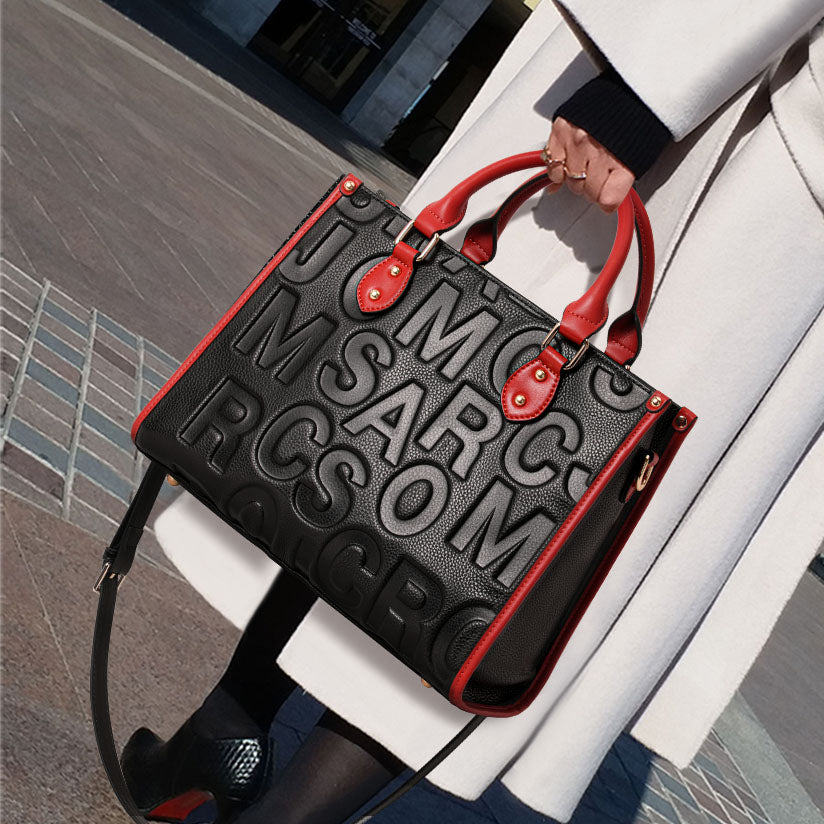 Genuine Cowhide,Embossed Pebble Grain,Color Block Square Tote,Dual Use Women Handbag,Hand Shoulder Carry,Office Travel