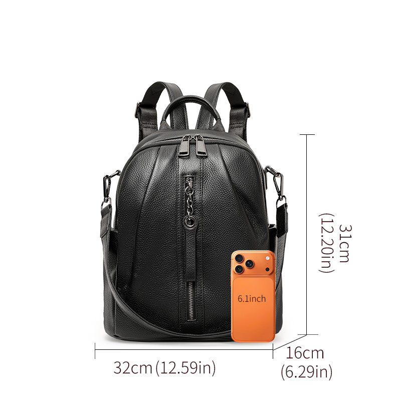 Genuine Cowhide,Pebble Soft Grain,Rounded Backpack,Women Anti Theft Convertible Bag,Backpack Carry,Cross Shoulder Carry,Daily Commute,Short Travel