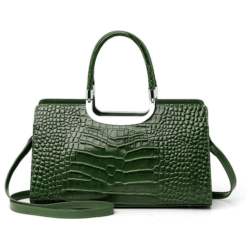 Genuine Cowhide,Glossy Crocodile Grain,Rectangle Tote Bag,Women Convertible Work Bag,Hand Cross Carry,Office Business Trip