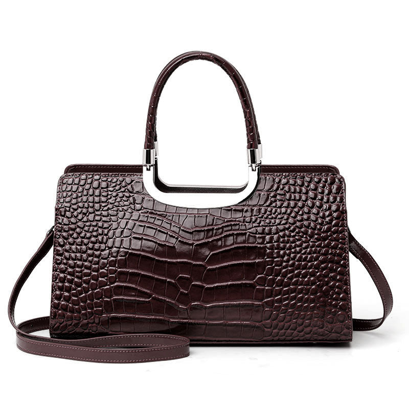 Genuine Cowhide,Glossy Crocodile Grain,Rectangle Tote Bag,Women Convertible Work Bag,Hand Cross Carry,Office Business Trip