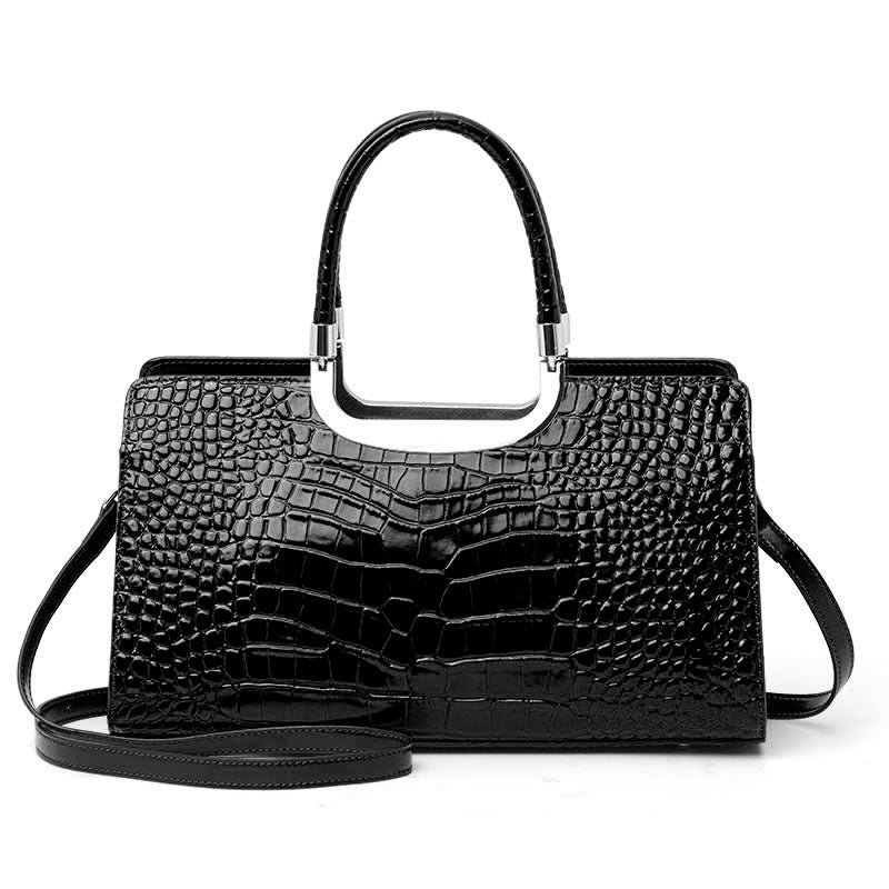 Genuine Cowhide,Glossy Crocodile Grain,Rectangle Tote Bag,Women Convertible Work Bag,Hand Cross Carry,Office Business Trip