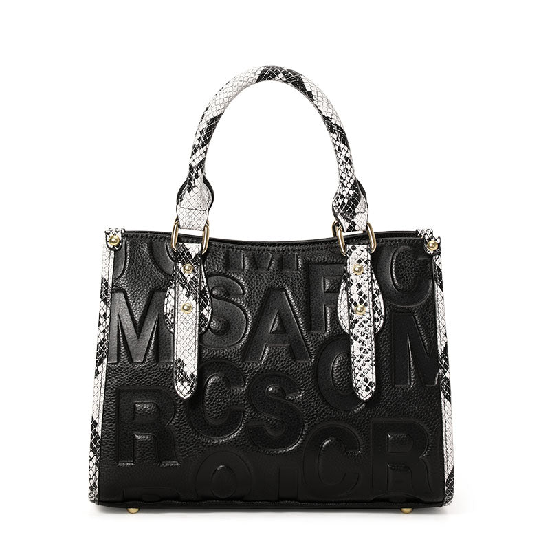 Genuine Cowhide,Embossed Letter Pebble Grain,Rectangle Tote Bag,Women Convertible Handbag,Hand Carry,Cross Shoulder Carry,Daily Commute,Business Trip
