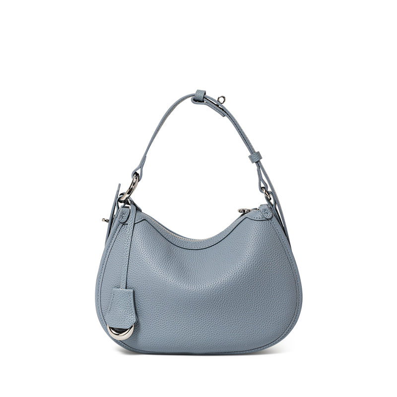 Genuine Cowhide Grain Crescent Hobo Bag,Dual Adjustable Leather Straps Multi Compartment Womens Crossbody Shoulder Purse