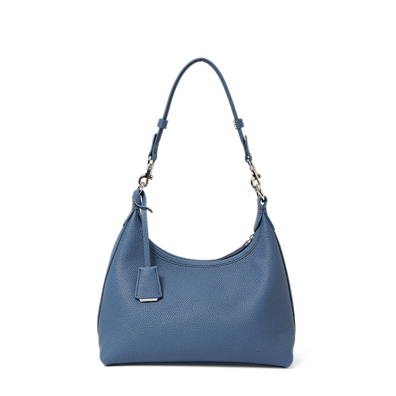 Genuine Cowhide Litchi Grain Crescent Hobo Purse,Adjustable Detachable Shoulder Strap Multi Compartment Womens Underarm Crossbody Handbag