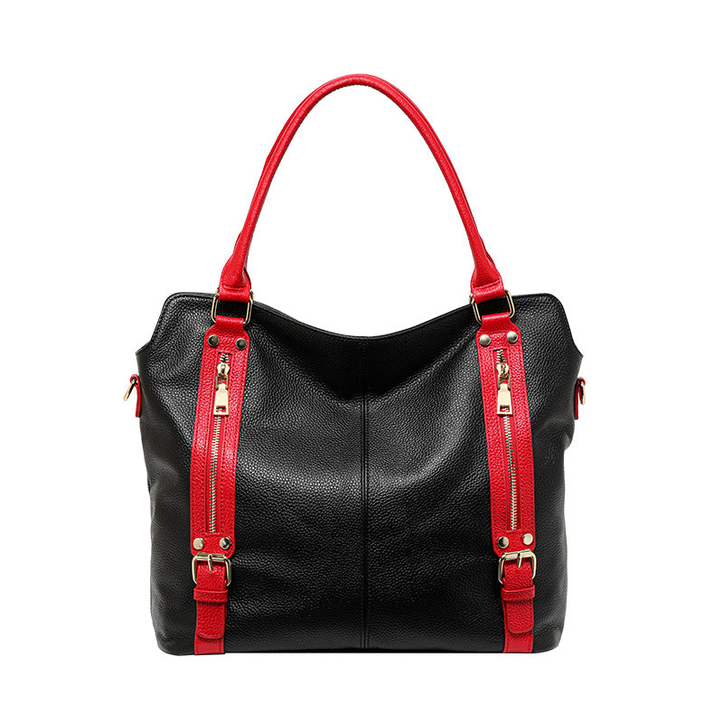 Genuine Cowhide Color Block Pebbled Womens Oversized Hobo Tote Bag,Soft Spacious Multi Zipper Pocket Travel Crossbody Shoulder Handbag