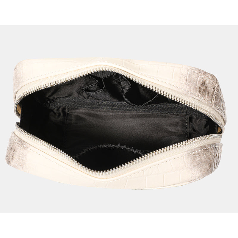 Genuine Cowhide Womens Makeup Pouch,Gradient Croc Embossed Case,Multi Internal Pocket Portable Travel Cosmetic Storage Bag