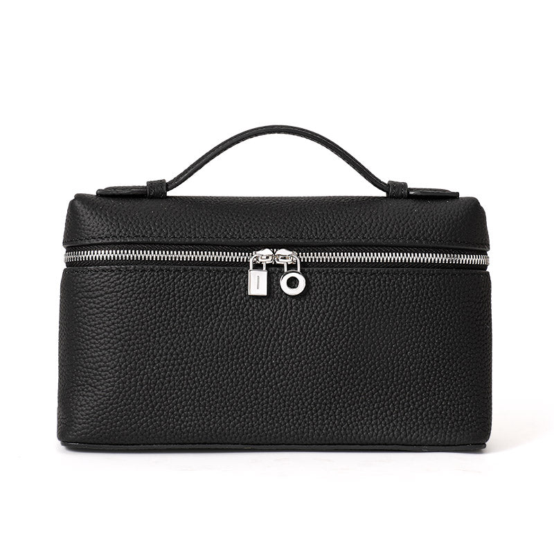 Genuine Cowhide Women Box Bag,Pebbled Grain Rectangular Mini Handbag Detachable Crossbody Strap Inner Pocket