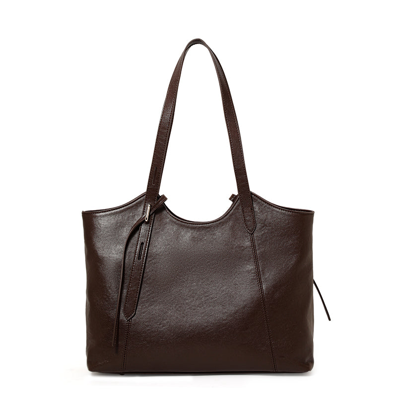 Genuine Cowhide Women Tote Bag,Oil Wax Grain Leather Shoulder Bag,Adjustable Strap Large Capacity Work Handbag