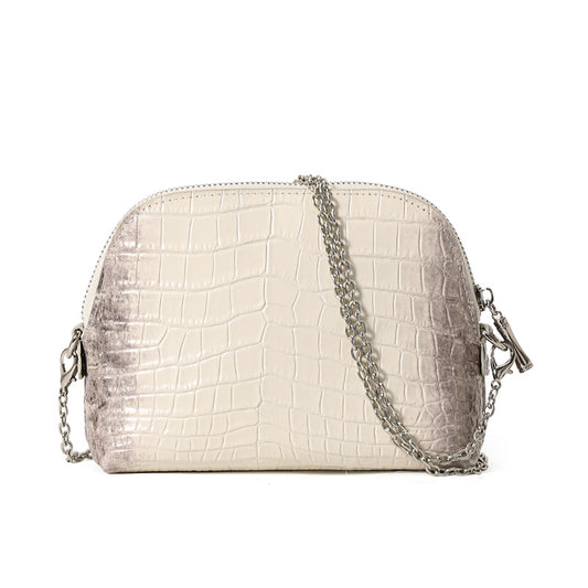 Genuine Cowhide Women's Crossbody Bag, Ombre Crocodile Embossed Shell Purse, Zipper Pocket Detachable Chain Shoulder Bag