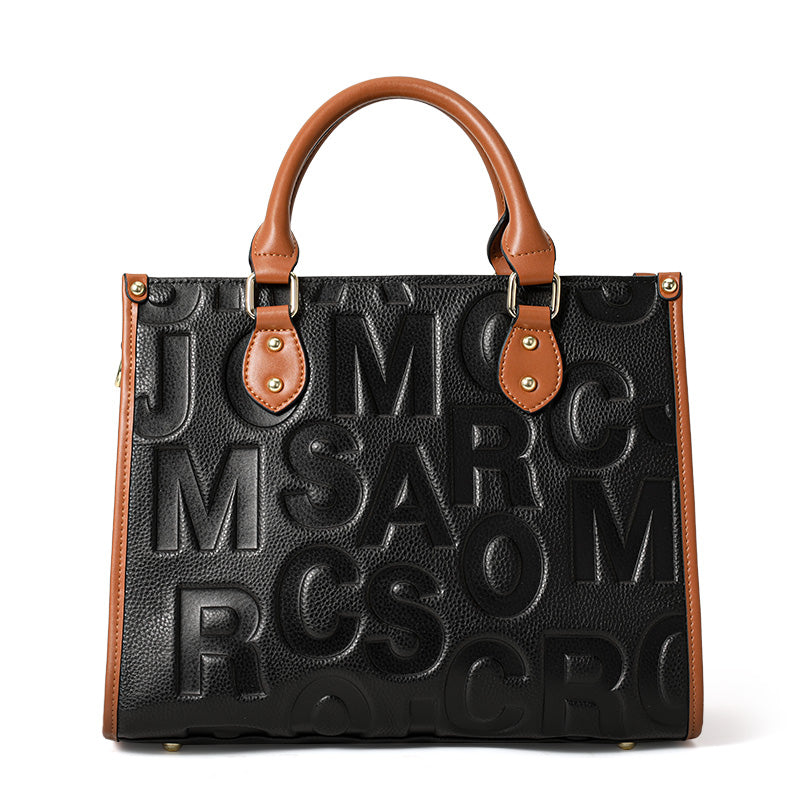 Genuine Cowhide,Embossed Pebble Grain,Color Block Square Tote,Dual Use Women Handbag,Hand Shoulder Carry,Office Travel