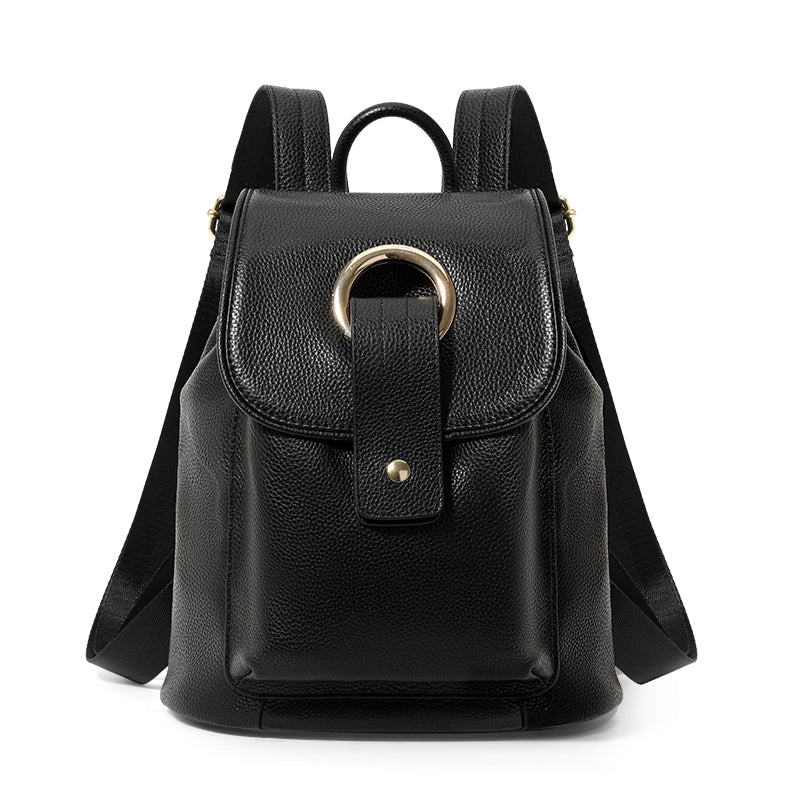 Genuine Cowhide,Pebble Grain,Flap Drawstring Backpack,Women Anti Theft Convertible Bag,Dual Shoulder Carry,Cross Carry,Daily Outing,Short Trip
