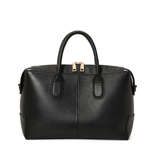 Genuine Cowhide, Pebble Grain, Horizontal Zip Handbag, Women's Detachable Strap Bag, Hand Carry, Crossbody, Office Commute, Daily Travel