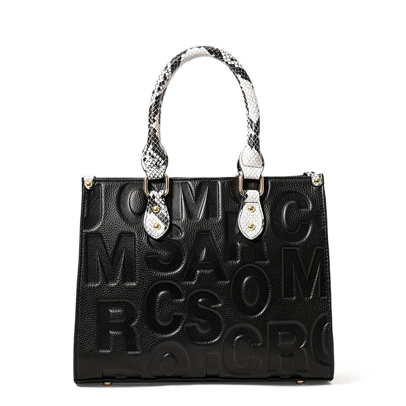 Genuine Cowhide,Embossed Letter Pebble Grain,Square Tote Bag,Women Convertible Work Bag,Hand Carry,Cross Shoulder Carry,Office Commute,Short Travel