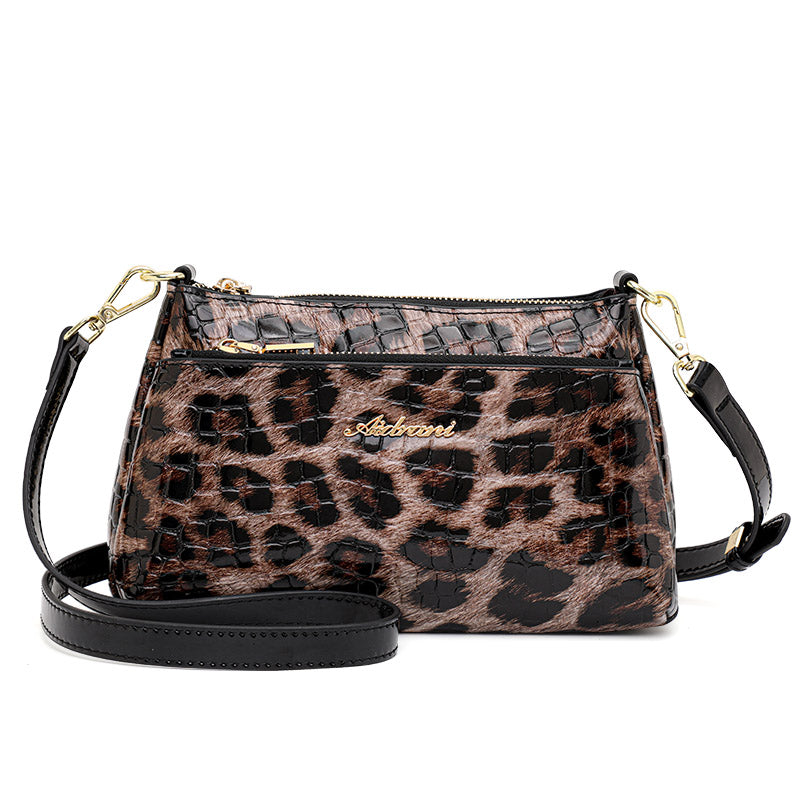 Genuine Cowhide Leopard Croc Embossed Womens Underarm Crossbody Bag,Adjustable Detachable Strap Multi Pocket Vintage Shoulder Purse