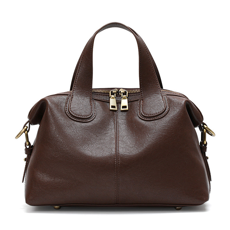 Genuine Cowhide Womens Bag,Dual Removable Straps Pillow Duffle Handbag,Multi Pocket Vintage Daily Travel Crossbody Purse