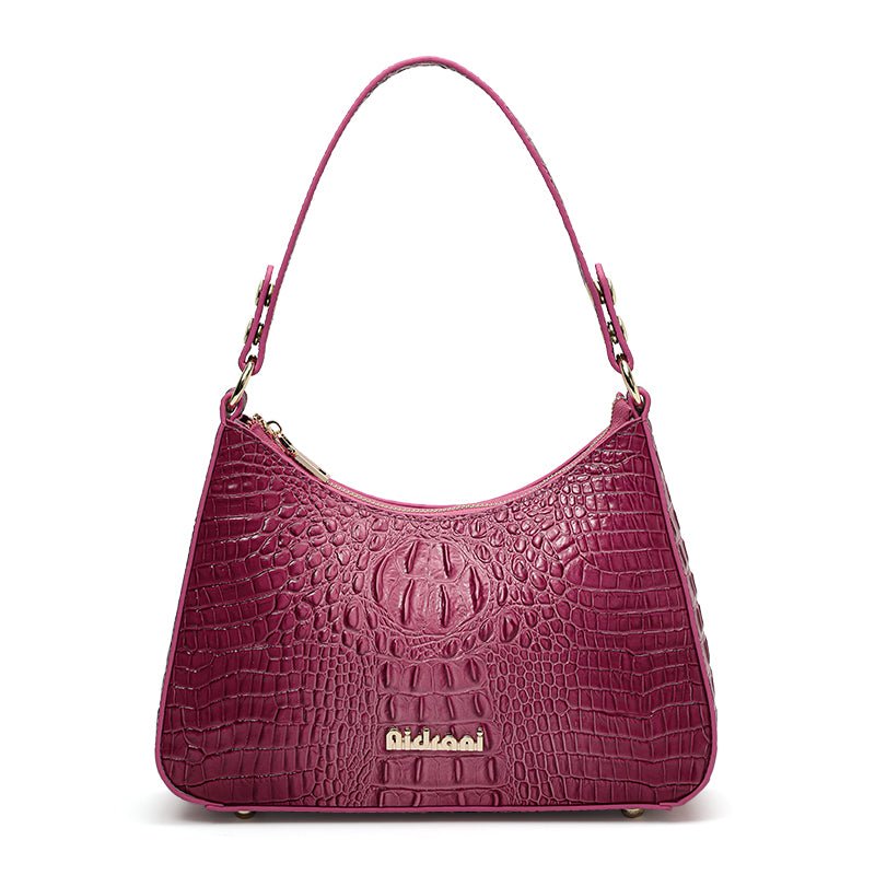 Genuine Cowhide Womens Shoulder Underarm Bag,Matte Crocodile Embossed Crescent Purse,Adjustable Strap Daily Commute Handbag