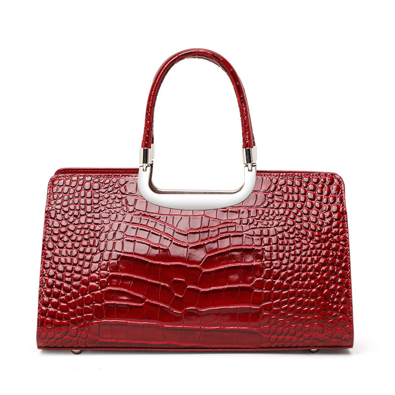 Genuine Cowhide,Glossy Crocodile Grain,Rectangle Tote Bag,Women Convertible Work Bag,Hand Cross Carry,Office Business Trip