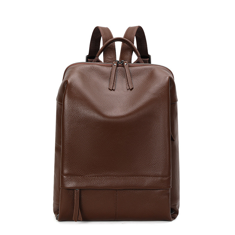 Genuine Cowhide Womens Backpack,Pebbled Grain Vertical Rucksack,Large Capacity Multi Compartment Daily Travel Shoulder Bag