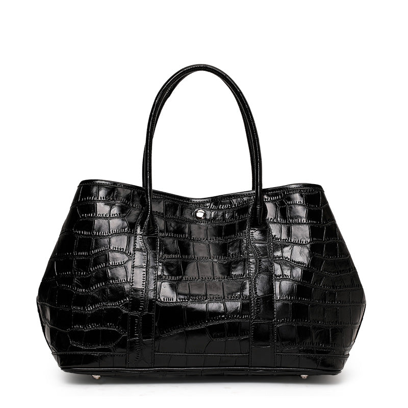 Genuine Cowhide,Glossy Crocodile Grain,Open Top Large Tote Bag,Women Lightweight Convertible Bag,Hand Carry,Shoulder Carry,Office Commute,Daily Travel