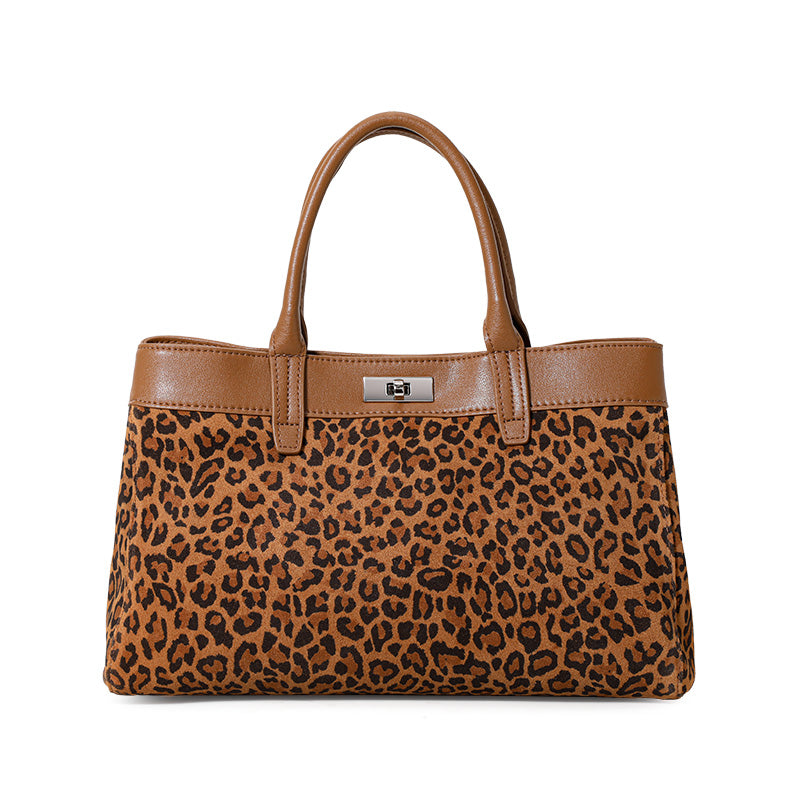 Genuine Cowhide Womens Tote Bag,Leopard Print Textured Handheld Purse,Detachable Shoulder Strap Large Capacity Commuter Handbag