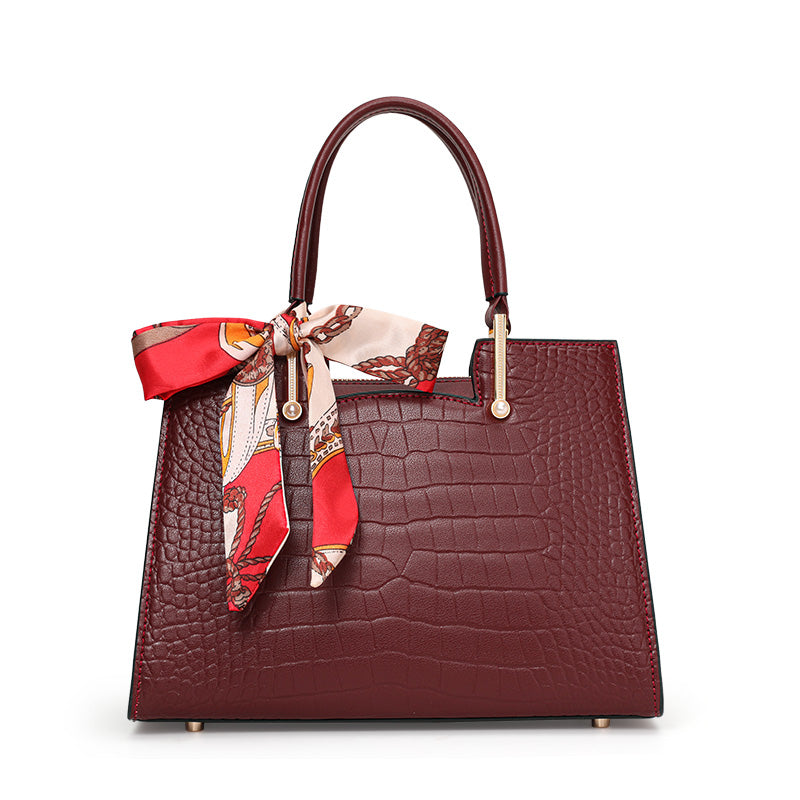 Genuine Cowhide Women Tote Bag,Crocodile Grain Trapezoid Handbag Detachable Crossbody Strap Multi Inner Pockets