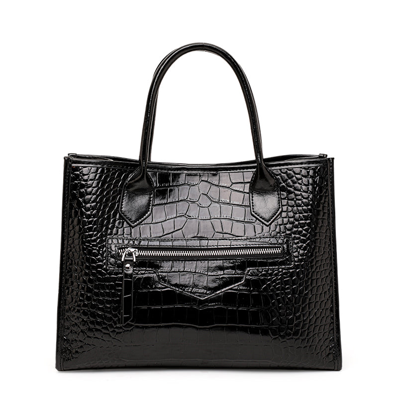 Genuine Cowhide,Glossy Crocodile Grain,Vertical Tote Bag,Women Convertible Work Bag,Hand Carry,Cross Shoulder Carry,Office Commute,Business Trip