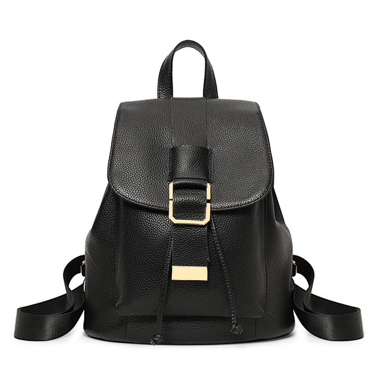 Genuine Cowhide, Pebble Grain, Flap Drawstring Backpack, Women's Anti-Theft Convertible Bag, Dual Shoulder Carry, Crossbody Carry, Daily Outing, Short Trip
