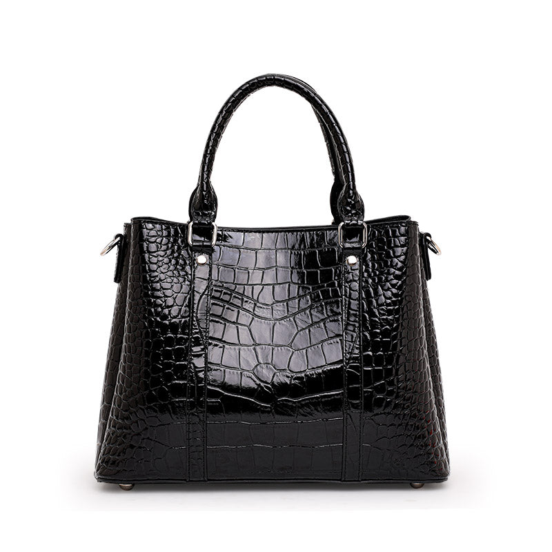 Top Layer Cowhide Women Tote Bag,Glossy Crocodile Embossed Trapezoid Handbag Detachable Shoulder Strap Multi Compartment