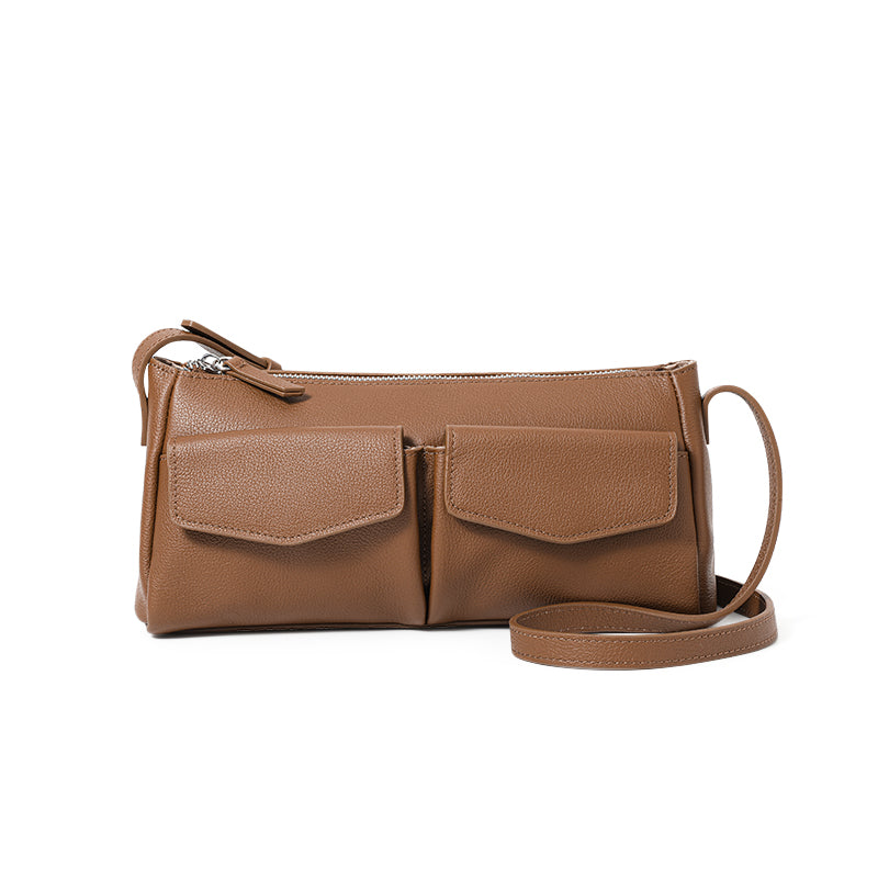 Genuine Cowhide Textured Rectangle Shoulder Bag Women,Adjustable Leather Crossbody Strap Multi Pocket Lightweight Office Handbag