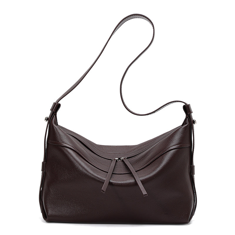 Genuine Cowhide Womens Bag,Natural Pebbled Grain Slouch Hobo Tote,Adjustable Wide Strap Daily Commute Shoulder Handbag