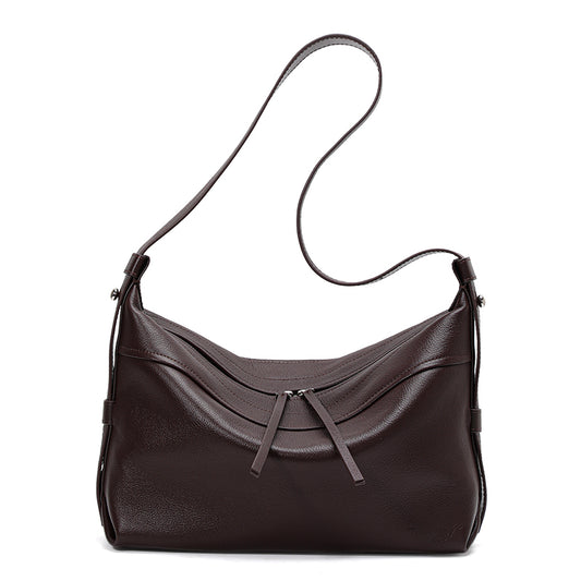 Genuine Cowhide Women's Bag, Natural Pebbled Grain Slouch Hobo Tote, Adjustable Wide Strap Daily Commute Shoulder Handbag