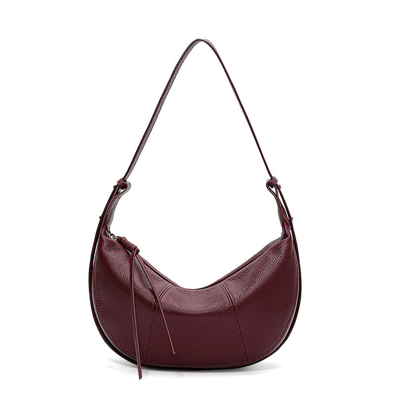 Genuine Cowhide Womens Bag,Pebbled Crescent Hobo Purse,Dual Replaceable Straps Minimal Underarm Crossbody Shoulder Bag
