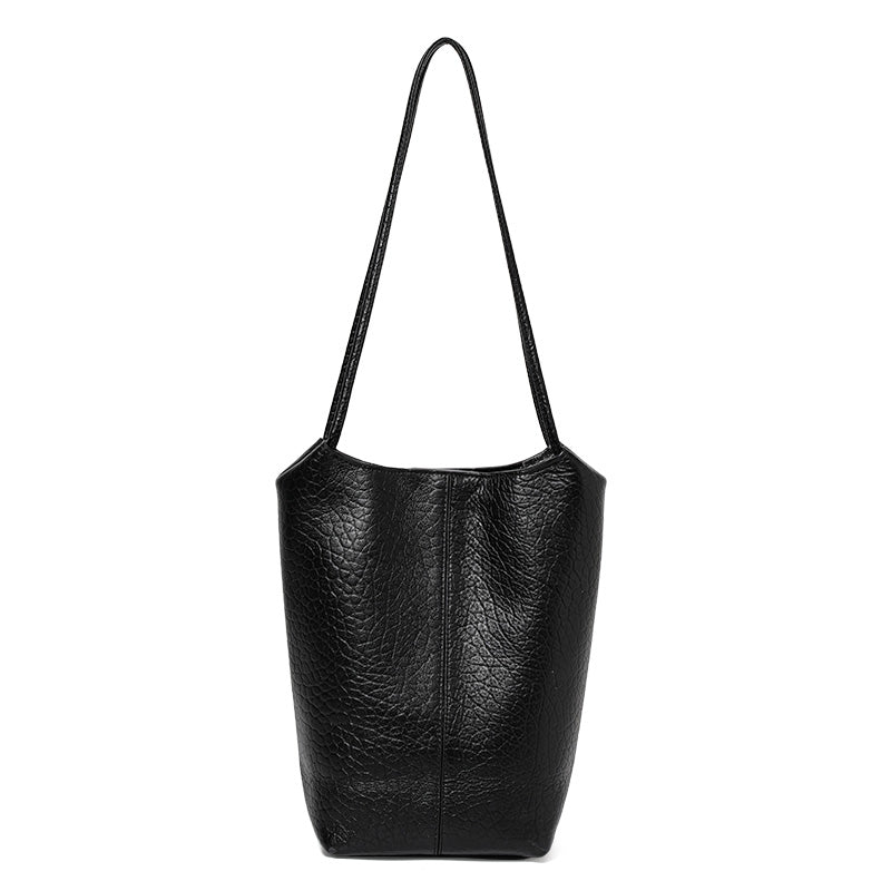 Genuine Natural Cowhide Bubble Grain Womens Mini Bucket Handbag,Vertical Ultra Lightweight Multi Pocket Casual Daily Commute Travel Shoulder Purse